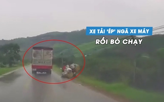 Xe tải cố 'chèn đường', gây tai nạn cho xe máy rồi bỏ chạy