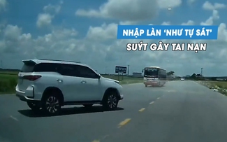 Ô tô ôm cua sang đường 'như tự sát', suýt gây tai nạn kinh hoàng