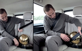 Video Harry Kane thắt dây an toàn khi chở Quả bóng vàng về nhà ‘gây sốt’