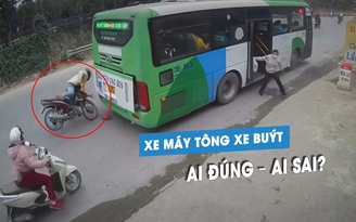 Xe máy tông đuôi xe buýt đang dừng trả khách: Ai đúng, ai sai?