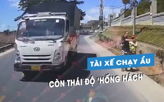 Lái xe tải vượt ẩu, tài xế còn hỏi người đi đúng luật: 'Mua bằng hay gì?'