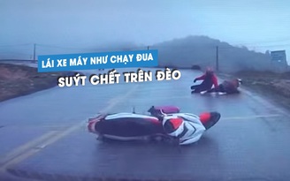 ‘Thót tim’ phượt thủ lái xe máy ôm cua tốc độ cao, suýt mất mạng trên đèo