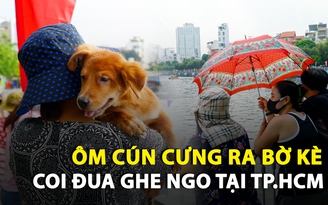 Dậy từ sớm, ôm cún cưng ra bờ kè giữa trung tâm TP.HCM coi đua ghe ngo