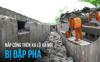 Kẻ gian đập phá hàng trăm nắp cống trên Xa lộ Hà Nội