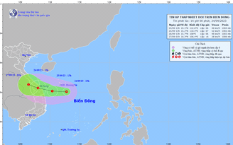 Áp thấp nhiệt đới trên Biển Đông sẽ đổ bộ Đà Nẵng - Quảng Ngãi chiều 26.9
