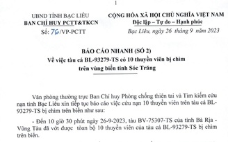 Chìm tàu cá trên vùng biển Sóc Trăng, 10 thuyền viên được cứu sống