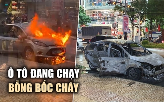 Quảng Bình: Ô tô đang chạy bỗng bốc cháy dữ dội