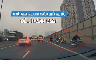 Đoàn xe máy 'hớt hải' quay đầu, chạy ngược chiều trên cao tốc… để tránh CSGT