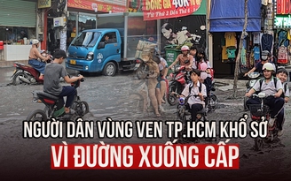 Khổ sở vì đường Quách Điêu ở vùng ven TP.HCM hư hỏng, ngập như sông