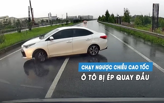 Ô tô con chạy ngược chiều, bị ép quay đầu trên cao tốc