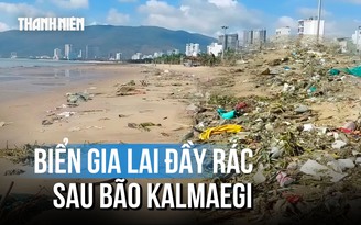 Sau bão Kalmaegi, bãi biển Quy Nhơn ngập trong rác thải