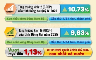 GRDP tỉnh Đồng Nai năm 2025 ước đạt 9,63%, vượt chỉ tiêu Chính phủ giao