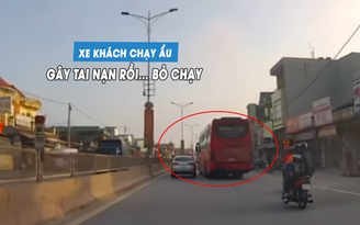 Xe khách cố tình tạt đầu, ép văng gương chiếu hậu xe con rồi... bỏ chạy