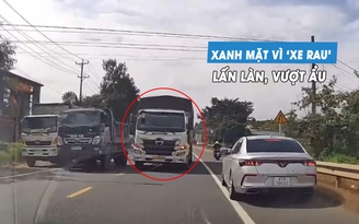 Tài xế ô tô con xanh mặt vì 'xe rau' cướp làn đường vượt ẩu