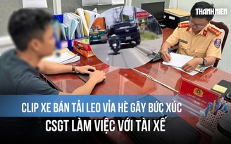 Clip xe bán tải leo vỉa hè gây bức xúc: CSGT làm việc với tài xế