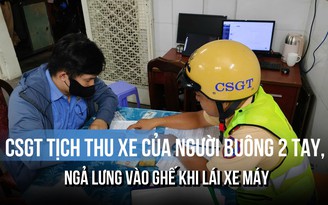 Buông 2 tay, ngả lưng vào ghế khi chạy xe máy, người đàn ông bị CSGT phạt tiền, tịch thu xe