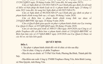 Công ty Traphaco bị phạt 160 triệu do vi phạm hành chính liên quan nhiều lô thuốc