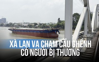 Khoảnh khắc cầu Ghềnh rung lên bần bật khi sà lan va chạm