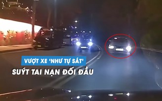 Kinh hoàng ô tô con vượt 'như tự sát', suýt gây tai nạn đối đầu