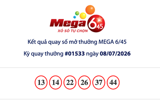 Kết quả xổ số Vietlott Mega 6/45 tối 8.7, giải độc đắc cộng dồn 13,6 tỉ đồng