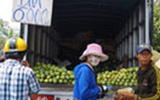 Xe tải bán trái cây giữa đường