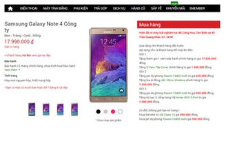 Galaxy Note 4 có giá bán 17,99 triệu đồng