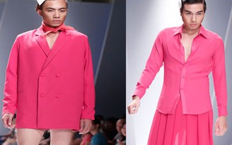 Dàn mẫu nam mặc vest không quần, diện váy hồng xuyên thấu