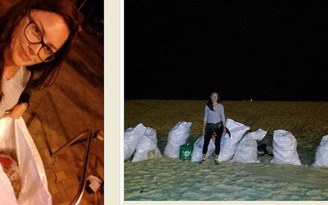 Cô gái thức trắng đêm dọn rác ở bãi biển sau tiệc Giáng sinh
