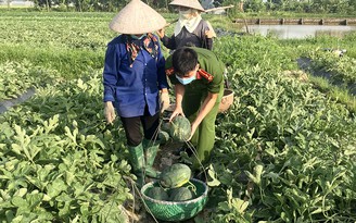 Giữa tâm dịch Bắc Giang, chiến sĩ công an giúp nông dân tiêu thụ dưa hấu