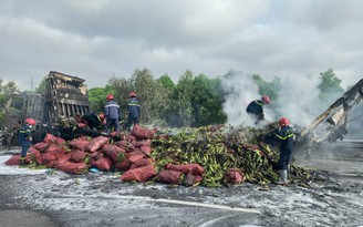 Xe tải chở bắp cháy rụi trên tuyến cao tốc Đà Nẵng - Quảng Ngãi
