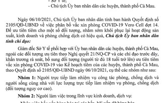 Cà Mau: Bổ sung đối tượng được ưu tiên tiêm vắc xin phòng Covid-19