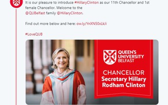 Bà Hillary Clinton trở thành hiệu trưởng trường đại học ở Bắc Ireland