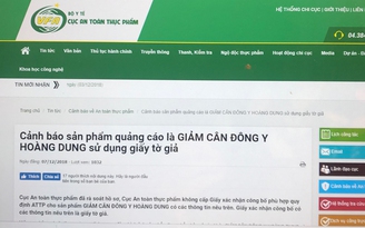 Cảnh báo sản phẩm quảng cáo giảm cân đông y Hoàng Dung sử dụng giấy tờ giả