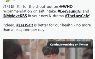 Tổ chức Y tế Thế giới gửi lời cảm ơn Lee Seung Gi trong ‘The Law Cafe’