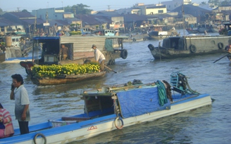 Chợ nổi miền Tây ngày sát Tết, ghe tàu như mắc cửi va nhau rồi cùng cười xòa