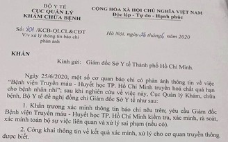 Yêu cầu TP.HCM báo cáo việc truyền thuốc hết hạn sử dụng cho bệnh nhi