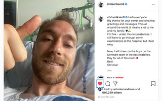EURO 2020: Hình ảnh đầu tiên của Christian Eriksen từ khi trở về từ cõi chết