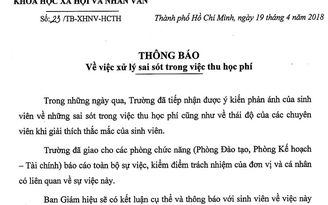 Trường ĐH Khoa học xã hội và nhân văn TP.HCM sai sót thu học phí