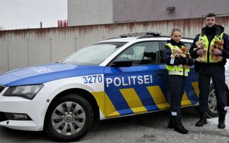 Cảnh sát Estonia đi tuần cùng gấu bông