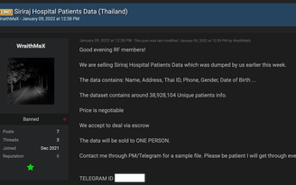 Gần 39 triệu bệnh án của một bệnh viện tại Thái Lan bị rao bán