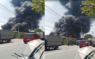 TP.HCM: Cháy lớn, khói lửa bao trùm xưởng nhựa ở vùng ven