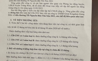 Thưởng tết theo xếp loại, cao nhất được 1,4 tháng lương