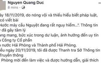 Phải xin lỗi vì tung tin 'nước máy rất nguy hiểm' lên facebook