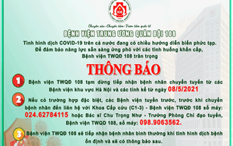 Bệnh viện T.Ư Quân đội 108 tạm dừng tiếp nhận bệnh nhân chuyển tuyến