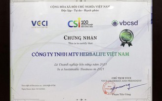 Herbalife VN tiếp tục được vinh danh top 100 Doanh nghiệp Bền vững Việt Nam 2021