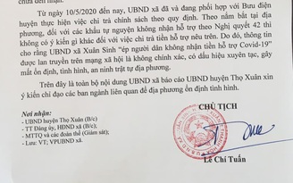 'Không có chuyện Thanh Hóa ép buộc người dân từ chối nhận tiền hỗ trợ của Chính phủ'