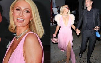 Paris Hilton diện váy hồng gợi cảm ăn tối cùng hôn phu