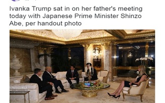 Bà Ivanka bị chỉ trích vì dự cuộc hội đàm giữa ông Trump và ông Abe