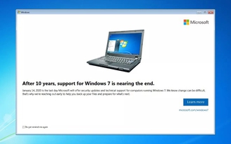 Microsoft thông báo ngưng hỗ trợ Windows 7