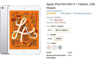 Amazon giảm giá iPad mini (2019) bản WiFI + LTE dung lượng 256 GB